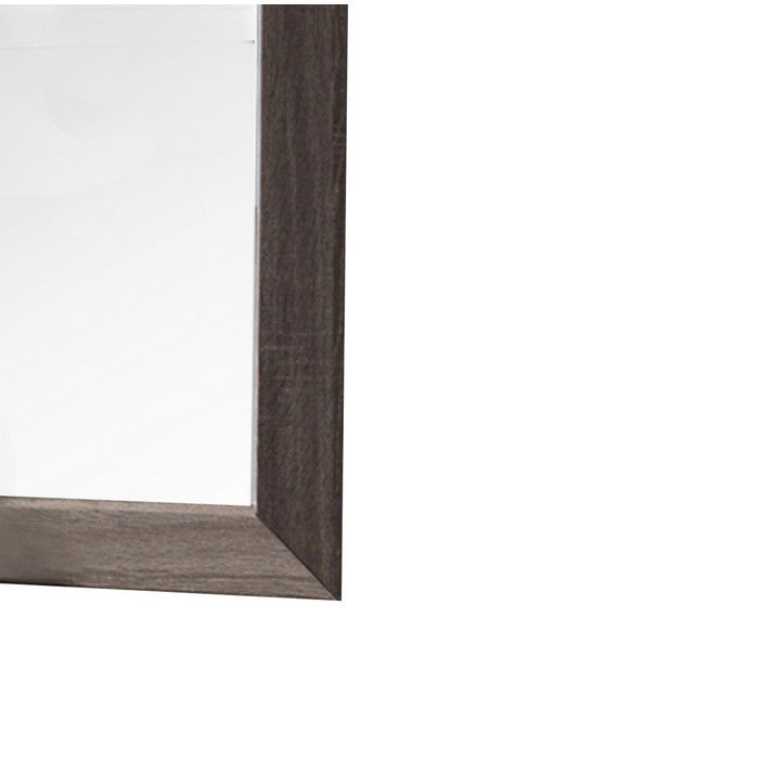 Rectangular and Bulged Wooden Frame Dresser Top Mirror, Brown and Silver