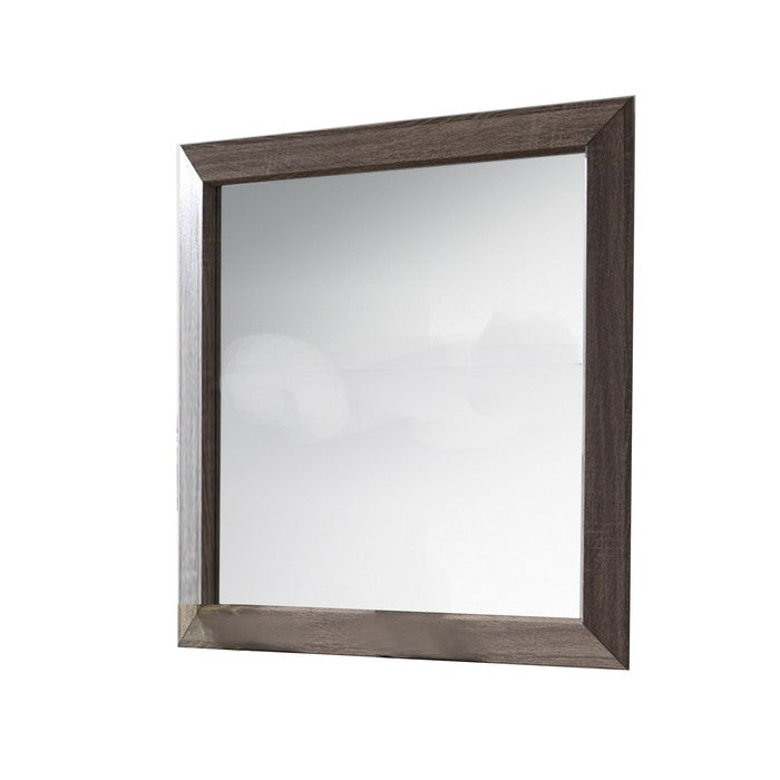 Rectangular and Bulged Wooden Frame Dresser Top Mirror, Brown and Silver
