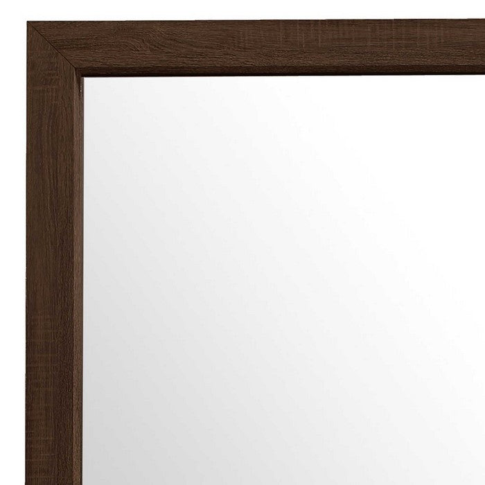 Rectangular Grained Wooden Frame Dresser Top Mirror, Dark Brown and Silver - BM215180