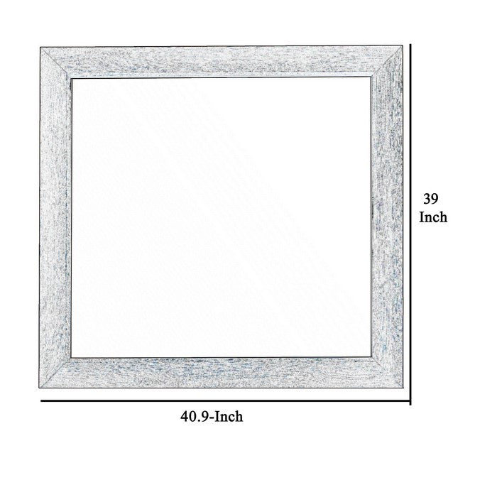 Rectangular Grained Wooden Frame Dresser Top Mirror, Dark Brown and Silver - BM215180