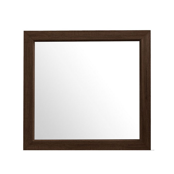 Rectangular Grained Wooden Frame Dresser Top Mirror, Dark Brown and Silver - BM215180