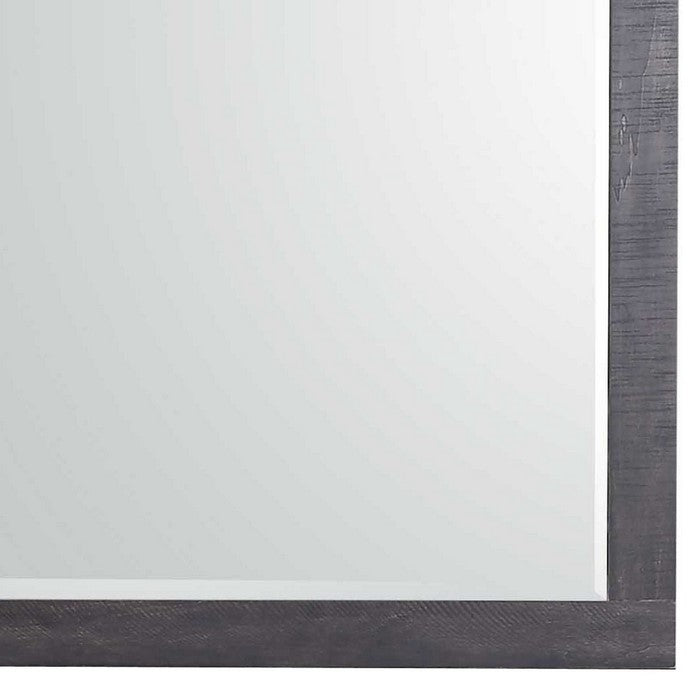 Square Grained Wooden Frame Dresser Top Mirror, Antique Black and Silver - BM215181