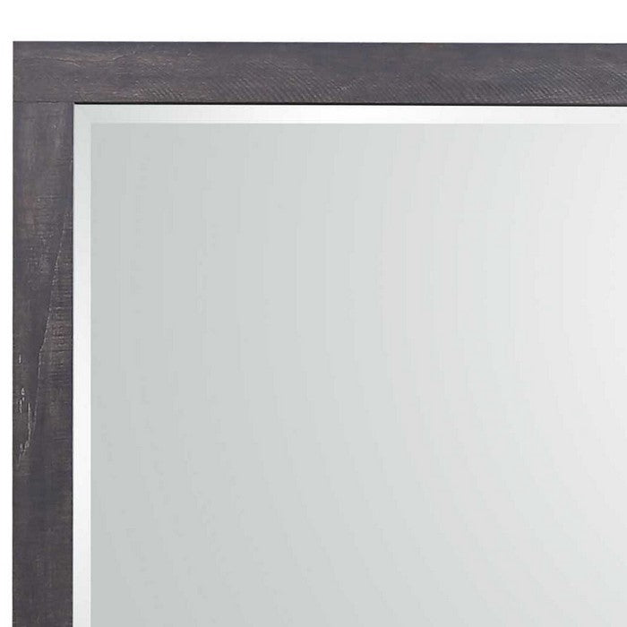 Square Grained Wooden Frame Dresser Top Mirror, Antique Black and Silver - BM215181