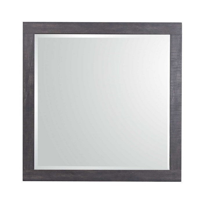 Square Grained Wooden Frame Dresser Top Mirror, Antique Black and Silver - BM215181