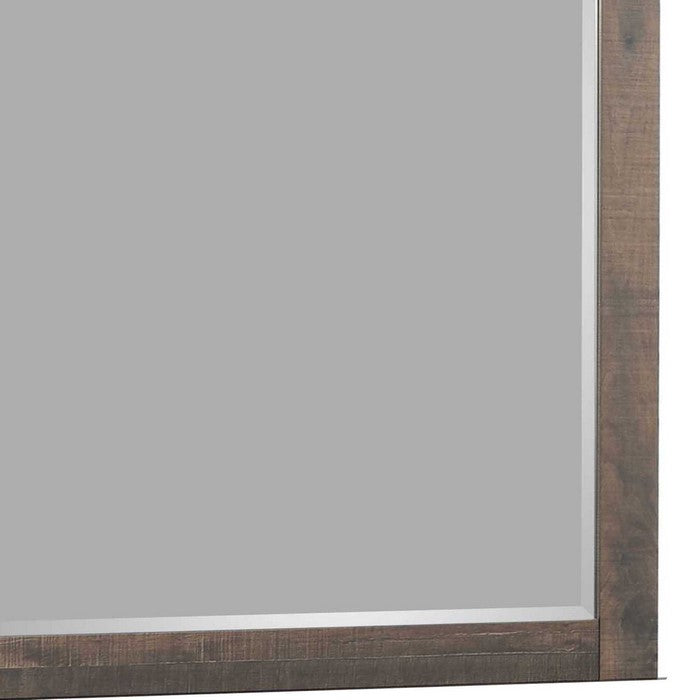 Square Grained Wooden Frame Dresser Top Mirror, Brown and Silver - BM215182