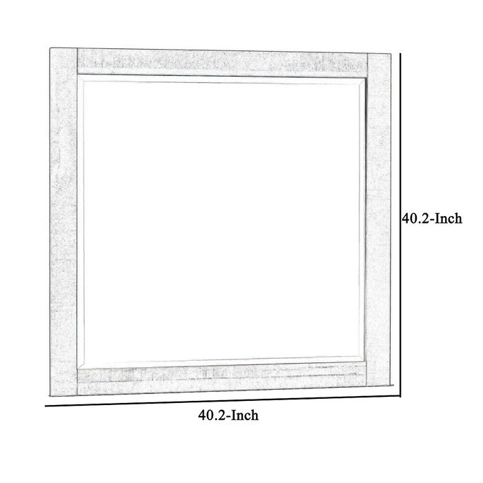 Square Grained Wooden Frame Dresser Top Mirror, Brown and Silver - BM215182