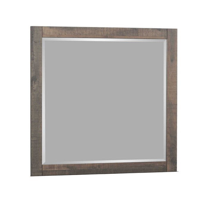 Square Grained Wooden Frame Dresser Top Mirror, Brown and Silver - BM215182
