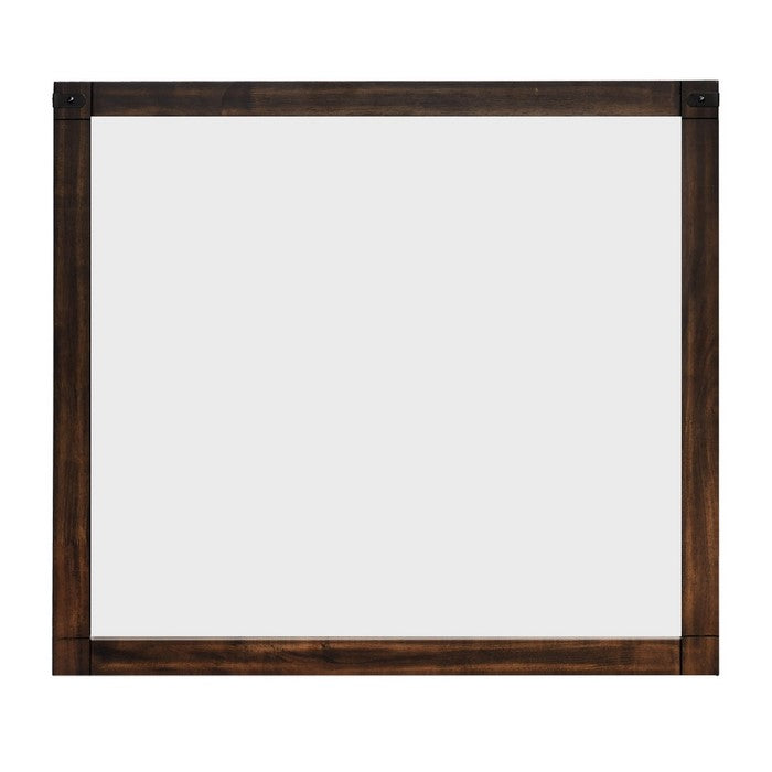 Rectangular Wooden Dresser Top Mirror with Metal Brackets, Brown and Silver - BM215184