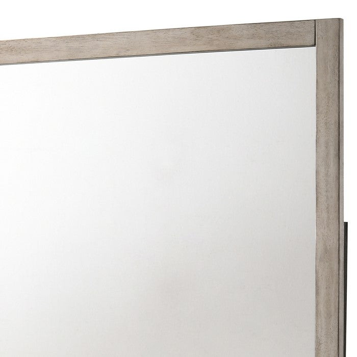 Rectangular Wooden Frame Dresser Top Mirror, Antique White and Silver - BM215185