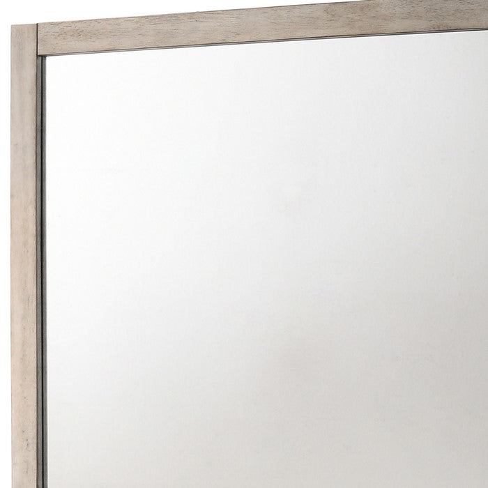 Rectangular Wooden Frame Dresser Top Mirror, Antique White and Silver - BM215185
