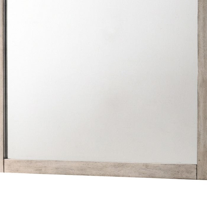 Rectangular Wooden Frame Dresser Top Mirror, Antique White and Silver - BM215185