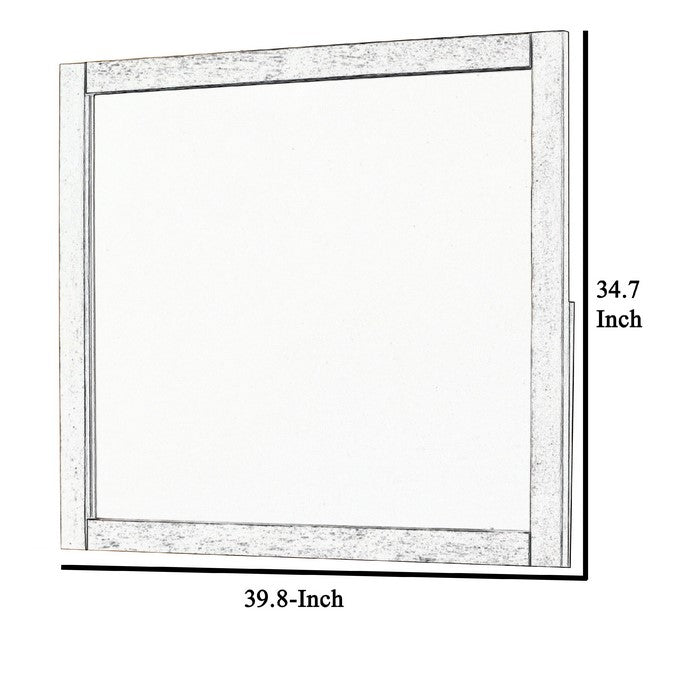Rectangular Wooden Frame Dresser Top Mirror, Antique White and Silver - BM215185