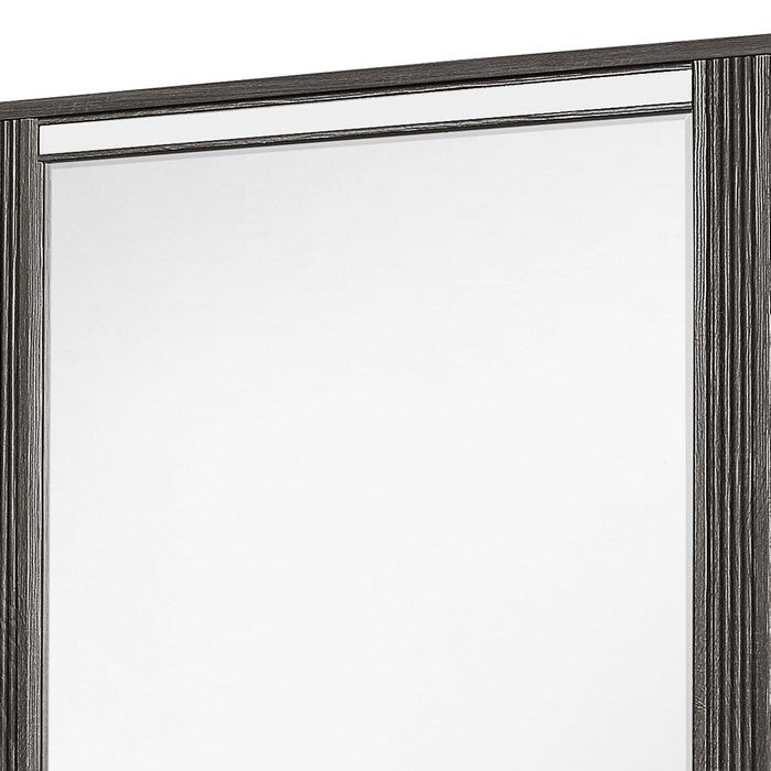 Rectangular Wooden Dresser Top Mirror with Ribbed Design, Gray and Silver - BM215186