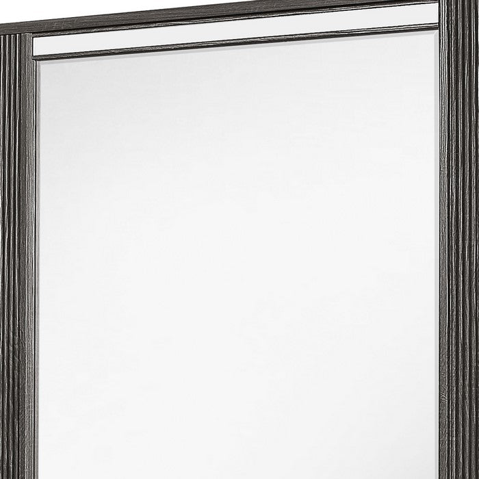 Rectangular Wooden Dresser Top Mirror with Ribbed Design, Gray and Silver - BM215186