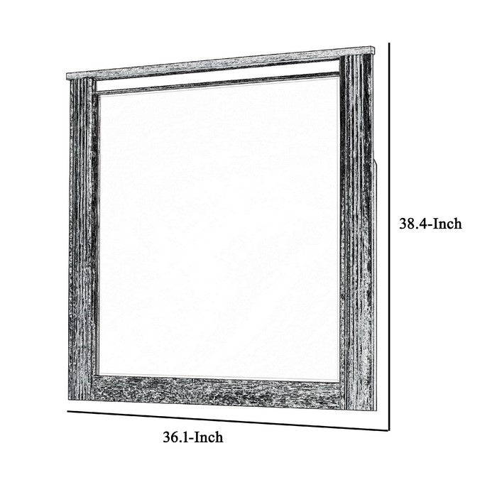 Rectangular Wooden Dresser Top Mirror with Ribbed Design, Gray and Silver - BM215186