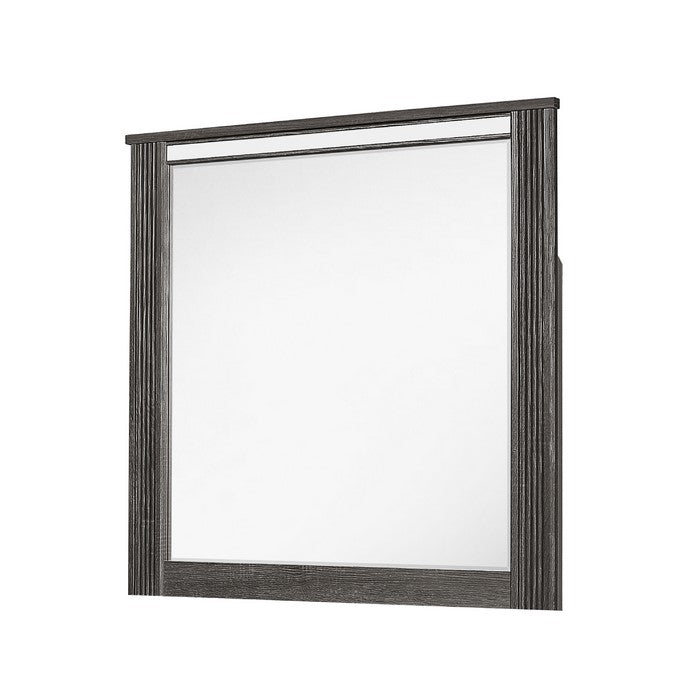 Rectangular Wooden Dresser Top Mirror with Ribbed Design, Gray and Silver - BM215186