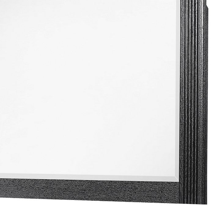 Rectangular Wooden Dresser Top Mirror with Ribbed Design, Black and Silver - BM215187