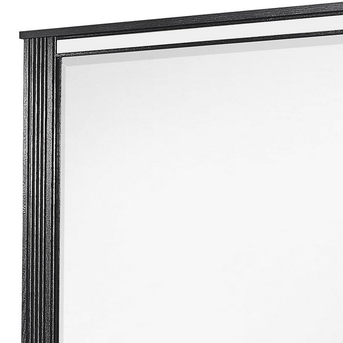 Rectangular Wooden Dresser Top Mirror with Ribbed Design, Black and Silver - BM215187