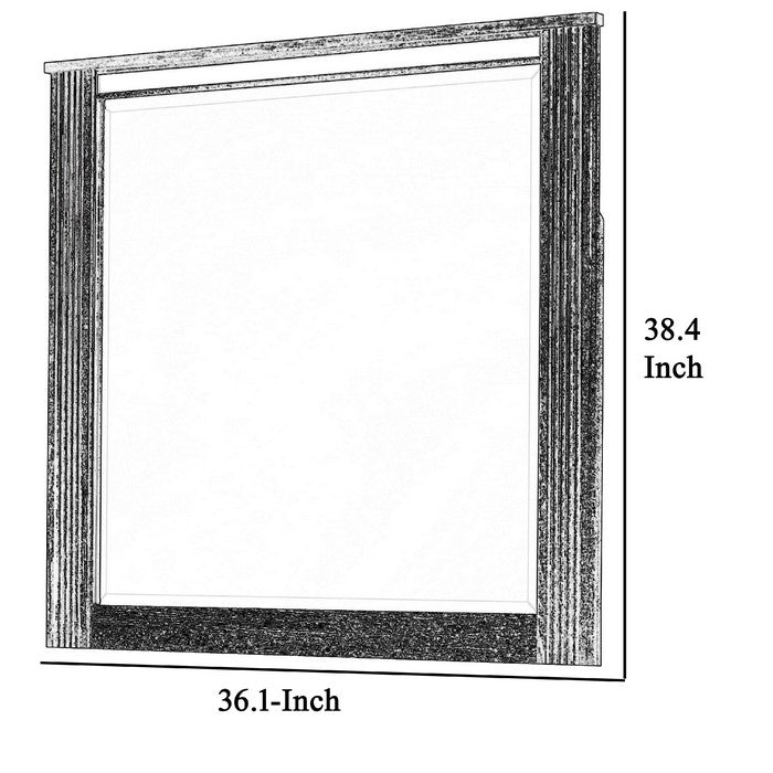 Rectangular Wooden Dresser Top Mirror with Ribbed Design, Black and Silver - BM215187