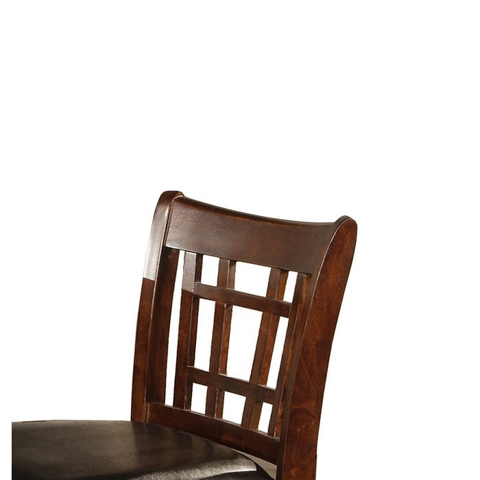 Leatherette Wooden Counter Chair with Lattice Cut Out Back, Set of 2, Brown