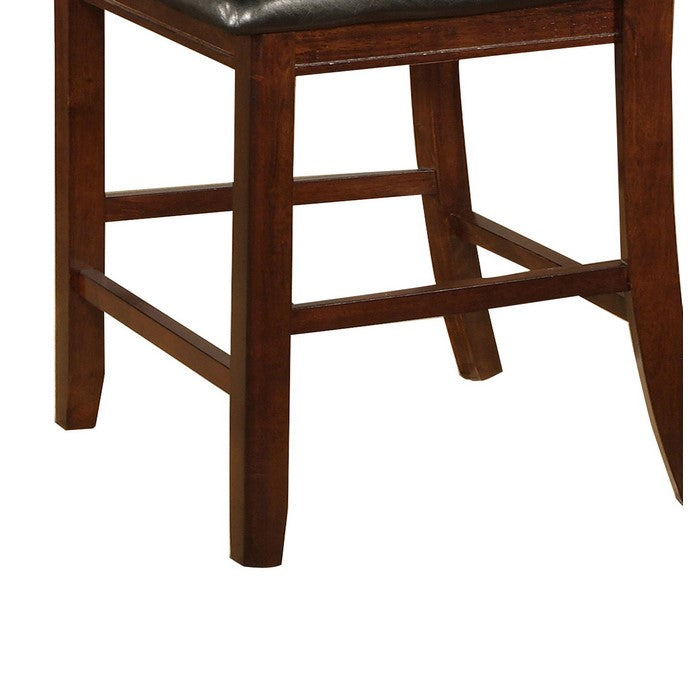 Leatherette Wooden Counter Chair with Lattice Cut Out Back, Set of 2, Brown