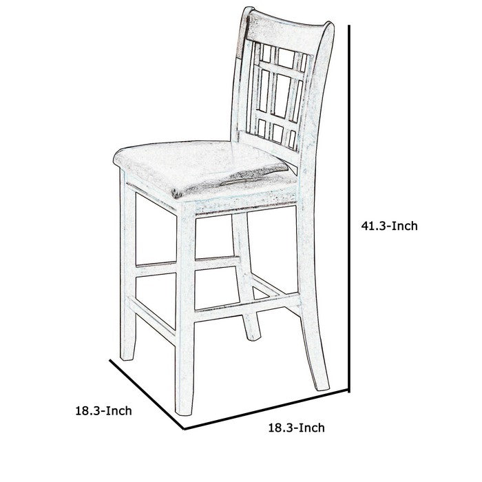 Leatherette Wooden Counter Chair with Lattice Cut Out Back, Set of 2, Brown