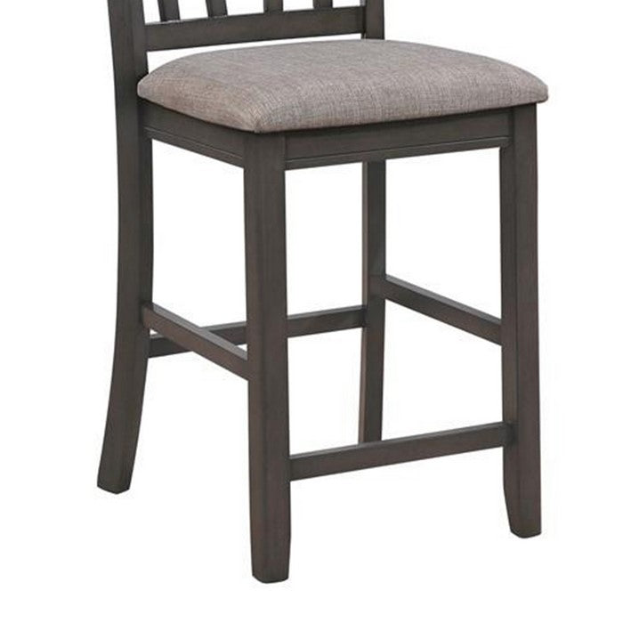 Fabric Upholstered Counter Chair with Lattice Cut Out Back, Set of 2, Gray - BM215189
