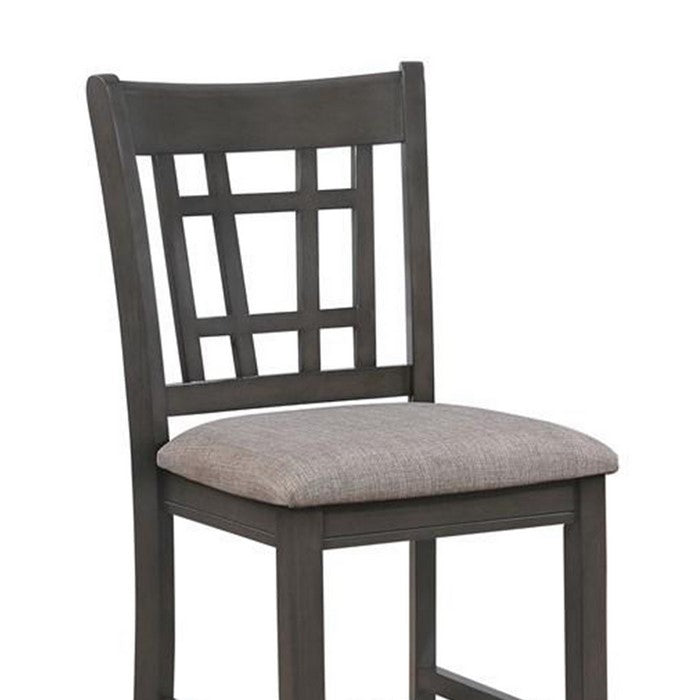 Fabric Upholstered Counter Chair with Lattice Cut Out Back, Set of 2, Gray - BM215189