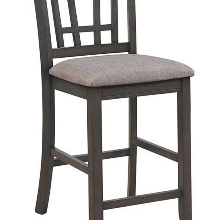 Fabric Upholstered Counter Chair with Lattice Cut Out Back, Set of 2, Gray - BM215189