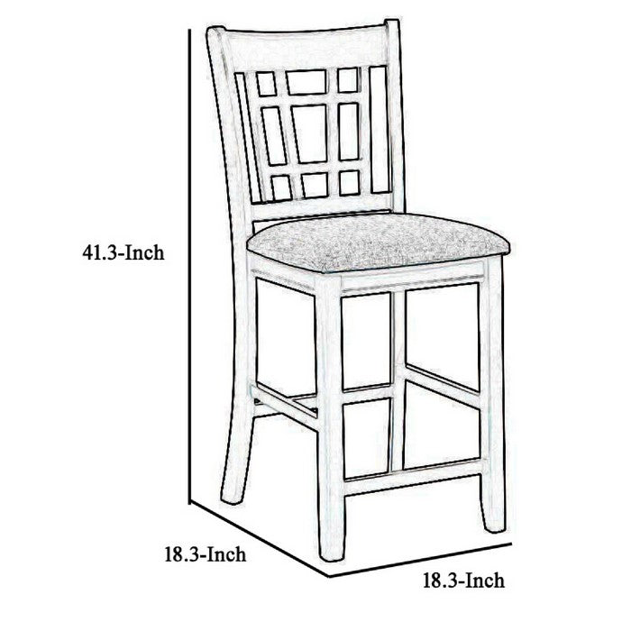 Fabric Upholstered Counter Chair with Lattice Cut Out Back, Set of 2, Gray - BM215189