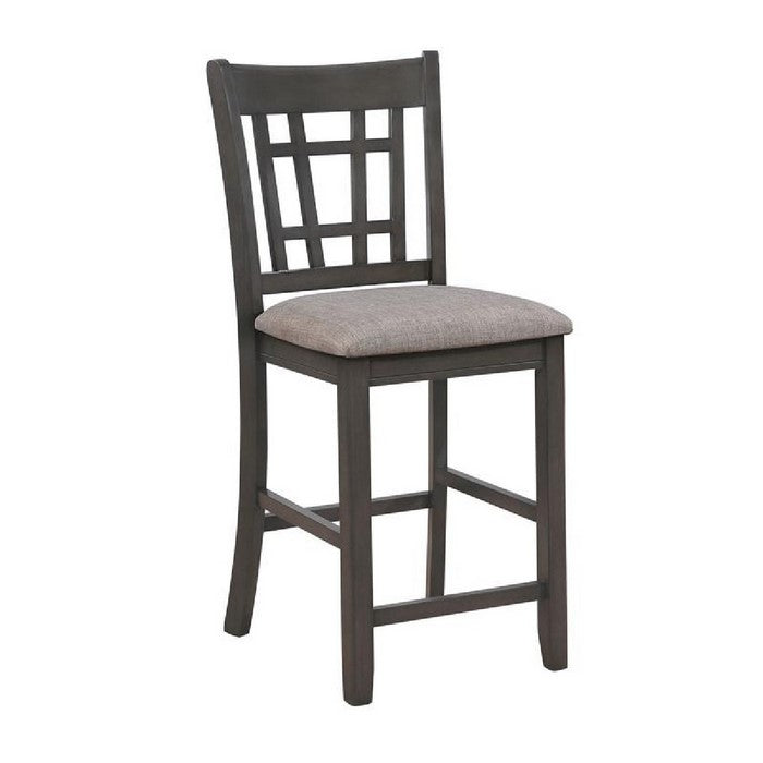 Fabric Upholstered Counter Chair with Lattice Cut Out Back, Set of 2, Gray - BM215189