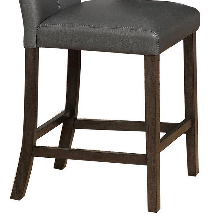 Leatherette Wooden Counter Chair with Stitched Details, Set of 2, Gray