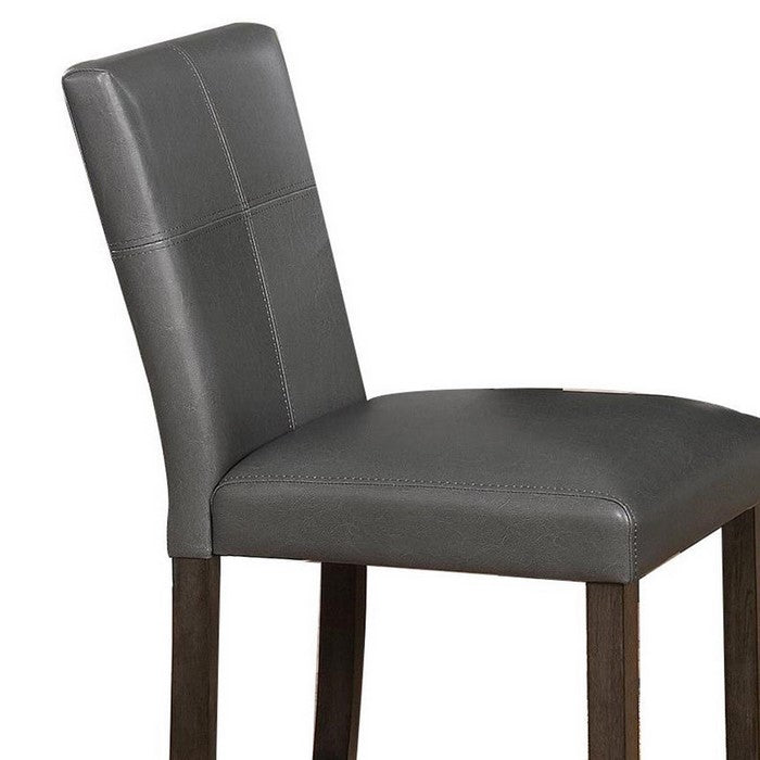 Leatherette Wooden Counter Chair with Stitched Details, Set of 2, Gray
