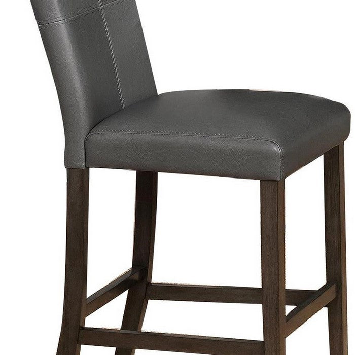 Leatherette Wooden Counter Chair with Stitched Details, Set of 2, Gray