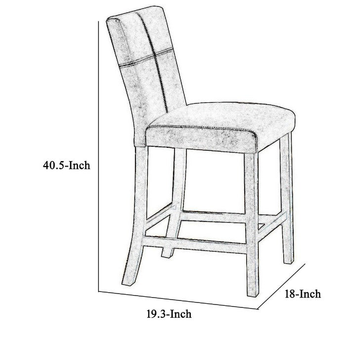 Leatherette Wooden Counter Chair with Stitched Details, Set of 2, Gray