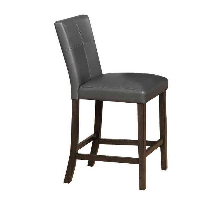 Leatherette Wooden Counter Chair with Stitched Details, Set of 2, Gray
