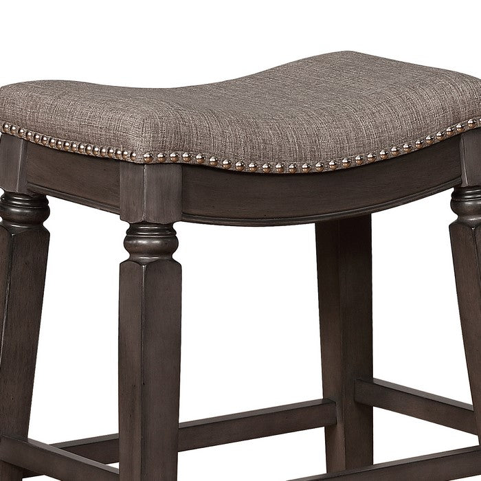 Nailhead Fabric Upholstered Counter Stool with Saddle Seat, Set of 2, Gray - BM215191