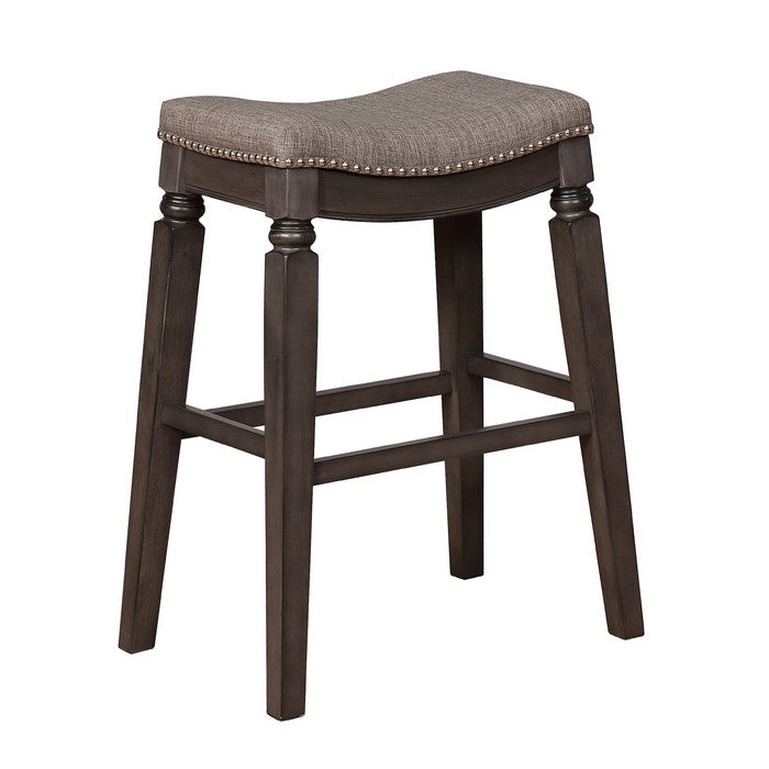 Nailhead Fabric Upholstered Counter Stool with Saddle Seat, Set of 2, Gray - BM215191