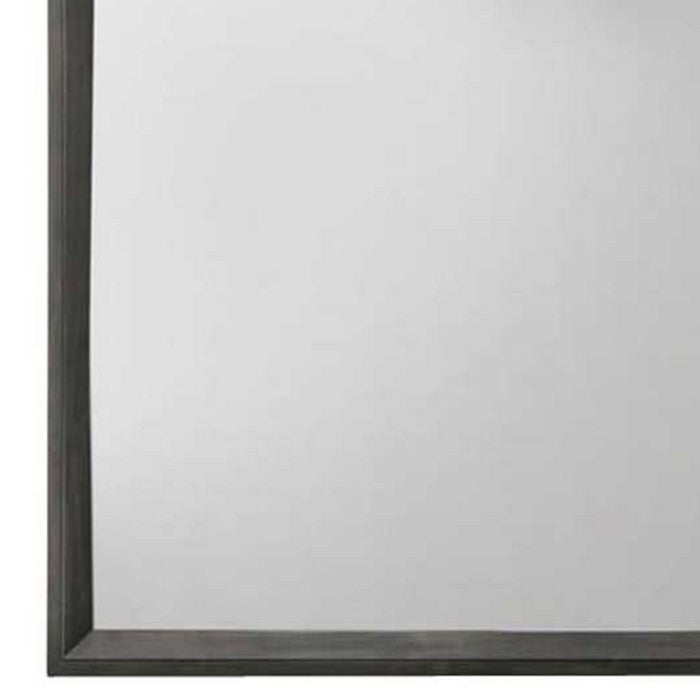 Rectangular Grained Wooden Frame Dresser Top Mirror, Gray and Silver