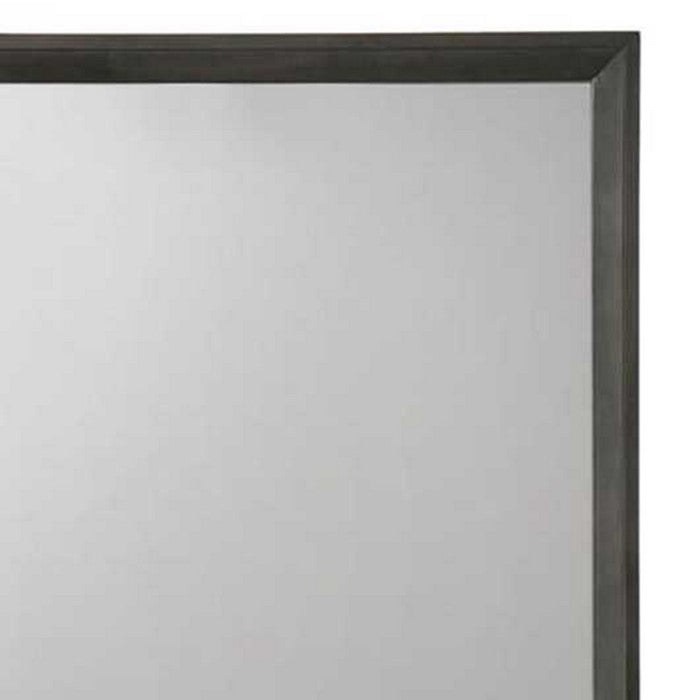 Rectangular Grained Wooden Frame Dresser Top Mirror, Gray and Silver