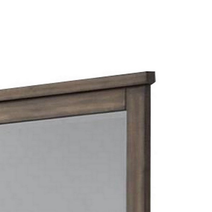 Rectangular Grained Wooden Frame Dresser Top Mirror, Brown and Silver