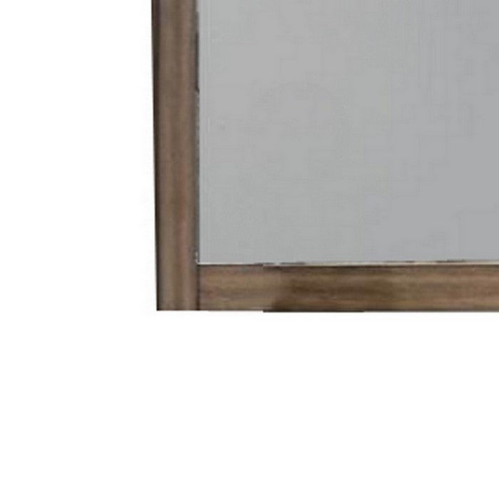 Rectangular Grained Wooden Frame Dresser Top Mirror, Brown and Silver