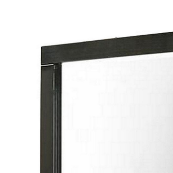 Rectangular Wood Encased Dresser Top Mirror, Black and Silver