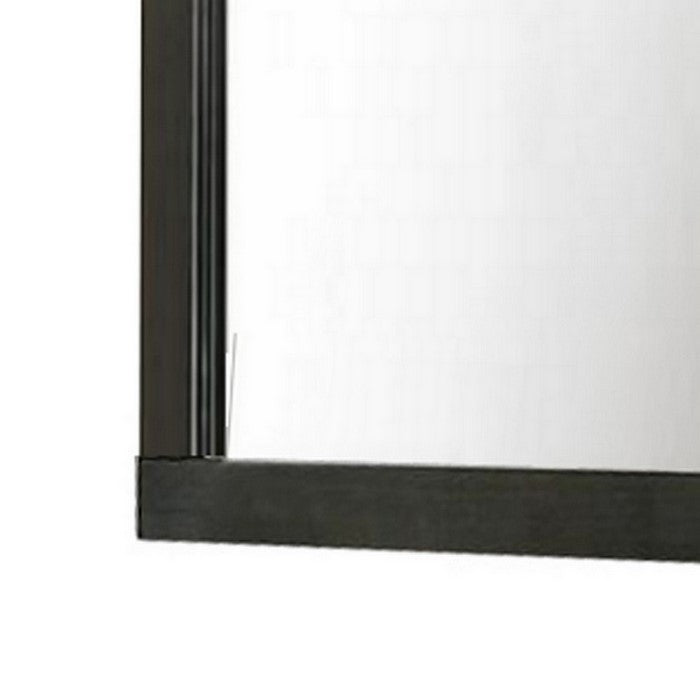 Rectangular Wood Encased Dresser Top Mirror, Black and Silver