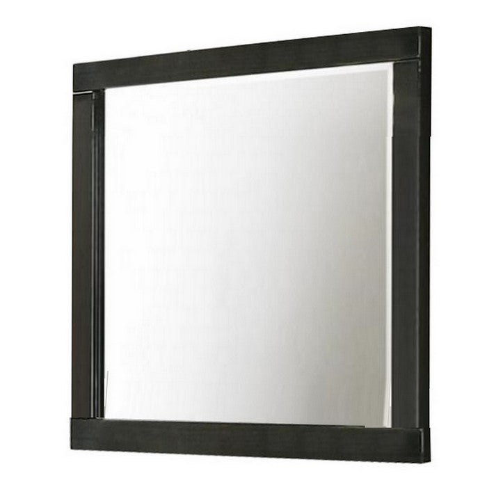 Rectangular Wood Encased Dresser Top Mirror, Black and Silver