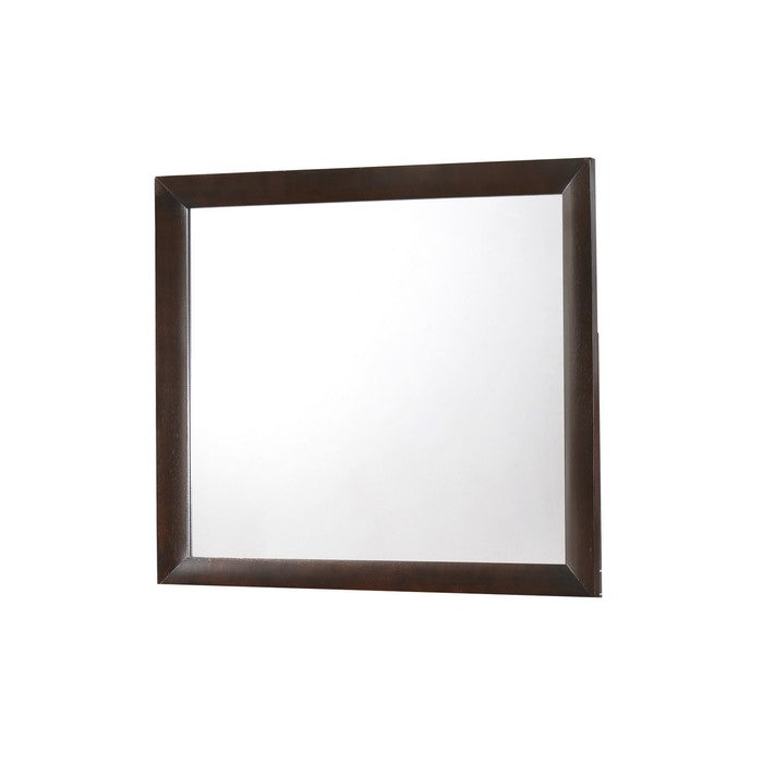 Rectangular Wood Encased Dresser Top Mirror, Cherry Brown and Silver - BM215197