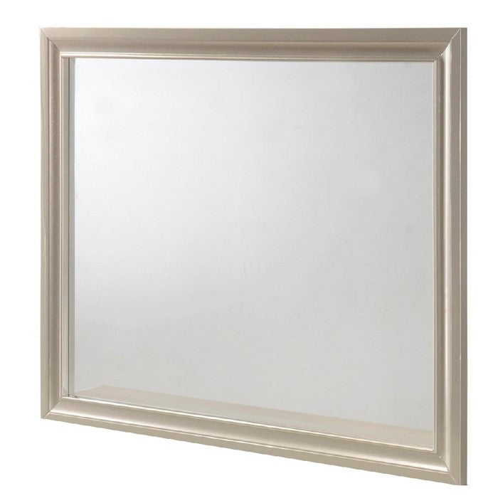 Square Molded Wooden Frame Dresser Top Mirror, Champagne Silver - BM215198
