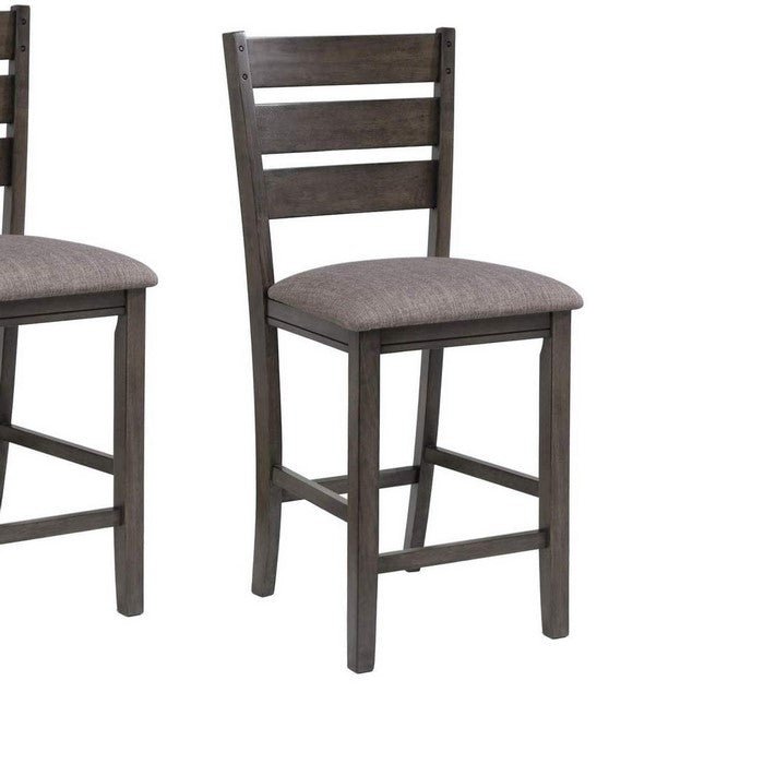 Wooden Counter Chair with Padded Seat and Ladder Backrest, Set of 2, Gray - BM215200