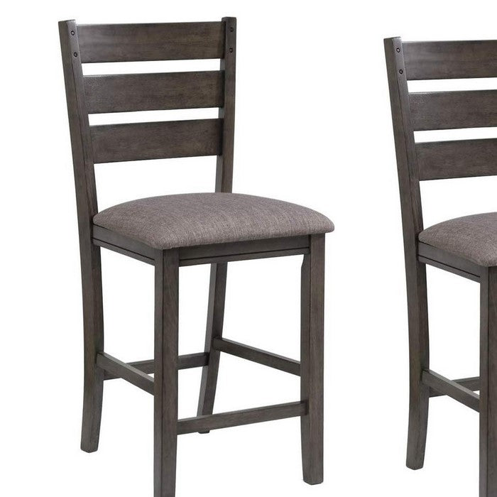 Wooden Counter Chair with Padded Seat and Ladder Backrest, Set of 2, Gray - BM215200