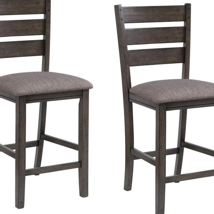 Wooden Counter Chair with Padded Seat and Ladder Backrest, Set of 2, Gray - BM215200
